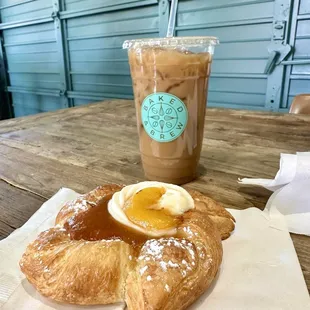 Peaches and cream pastry and 24oz iced coffee