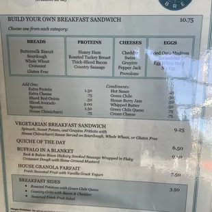 Breakfast menu