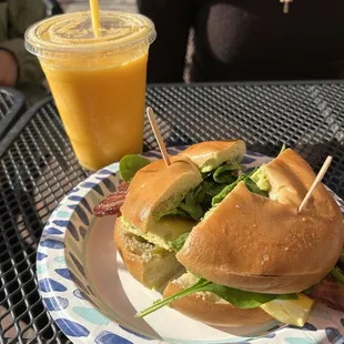 a sandwich and a drink