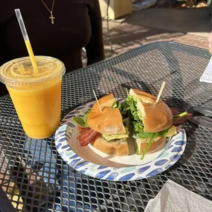 a sandwich and a drink