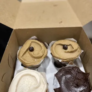 Dirty Chai Cupcake, Strawberry Cupcake, and Chocolate Cupcake