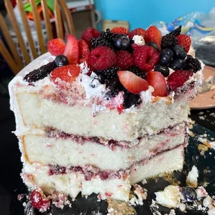 Inside of the raspberry almond cake