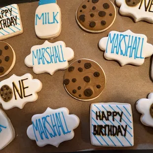 decorated cookies and milk