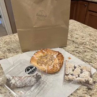 Cannoli, Apple Danish and Raspberry Bar.