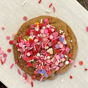 sugar cookie with valentine themed sprinkles