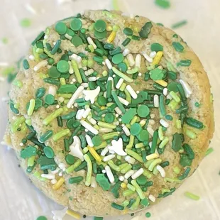 sugar cookie with St patricks day themed sprinkles