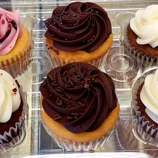 12-10-2018 1 Lemon Raspberry, 1 Sweet Potato Red Velvet, 2 Yellow w Chocolate and 2 Original Sweet Potato Cupcakes !!