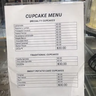 Cupcake menu.