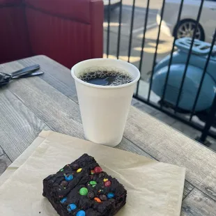 German chocolate brownie topped with mini M&amp;Ms.  Got two of these - one each trip!