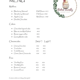 the menu for baked beautifully