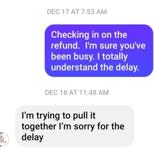 a text message sent by a customer