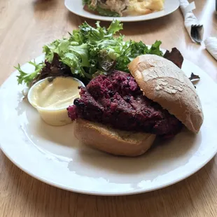 Beet and black bean burger!