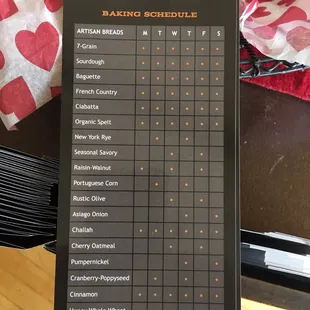 The baking schedule
