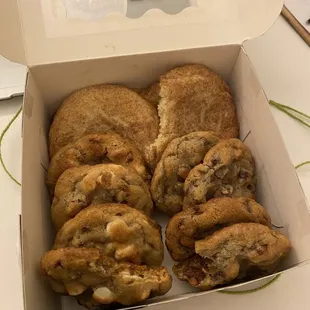 snickerdoodle, white chocolate pecan, and chocolate chip pecan after i sampled each