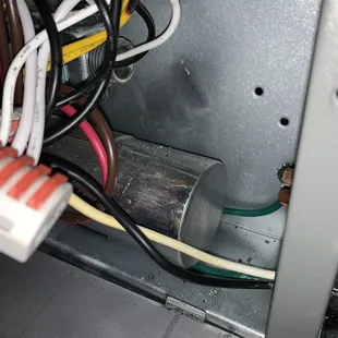 Burn marks in dehumidifier from bad wiring job / installation by owner Nick Baker