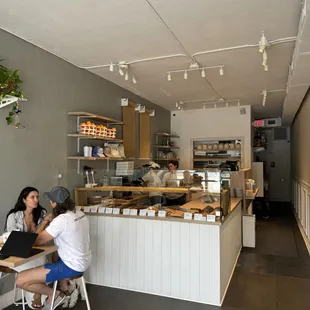 the interior of a bakery