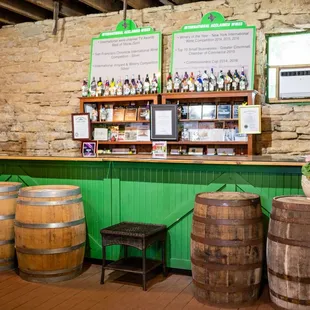 the bar and wine barrels