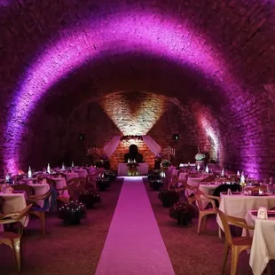 The wine cellar after all the lighting and decorations were in place for our wedding
