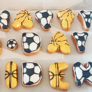 a box of decorated donuts