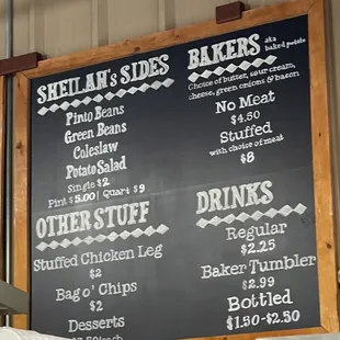 Menu with prices