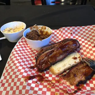 Brisket platter with Mac n cheese and bbq beans.