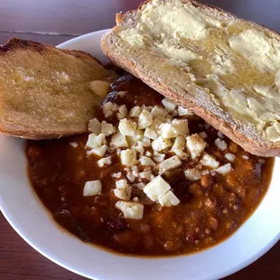 Roasted garlic sourdough with chili (I made the chili for lunch)