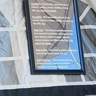 Taco tent menu