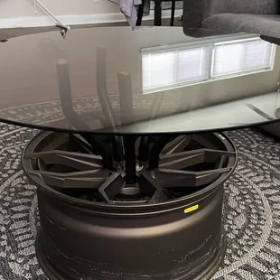 Wheel and glass top. My first ever table project.