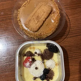 Creme brûlée and Biscoff Cheesecake.