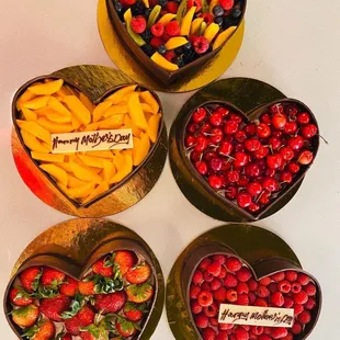 a variety of heart shaped cakes
