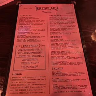 a menu on a table