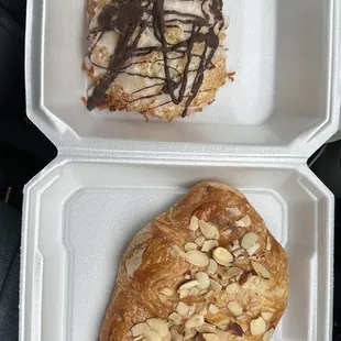 a pastry in a styrofoam container
