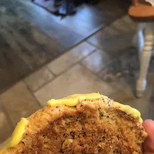 Perspective on the thickness of the lemon glaze. A soft drizzle would have more than sufficed.