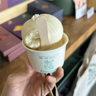 Sake kasu and burnt honey and barley ice cream scoops from 626 Hospitality Group