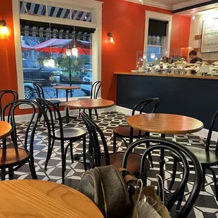 Inside the Bakery seating area and counter.