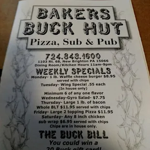 the menu for the restaurant