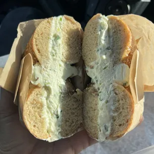 Sesame bagel with scallion cream cheese