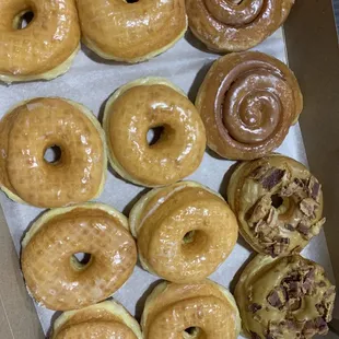 Glazed, maple, bacon, and cinnamon roll Yum!