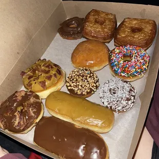 AMAZING cronuts, maple and chocolate bars, old fashioned with nuts and coconut, old fashioned chocolate,bacon maple and sprinkle chocolate