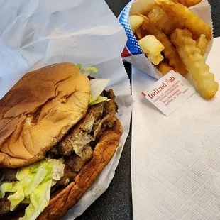 Turkey Burger and crinkle cut fries!