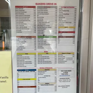 a menu in a window