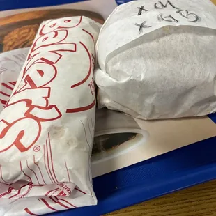 Bean n cheese burrito and ground beef taco burger