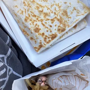 a pizza and french fries