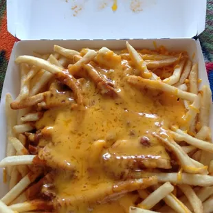 Chili cheese fries, less than $4