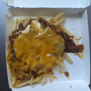 Chili cheese fries. Pitiful portion. Chili tastes burnt.