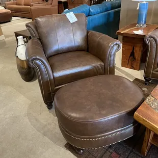 Robinson leather chair with ottoman.