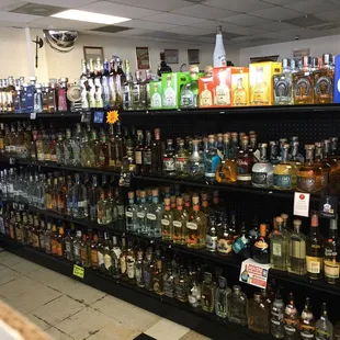 shelves of liquor in a store