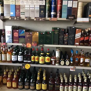 shelves full of liquor