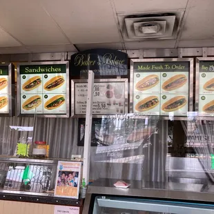 Front counter and sandwich menu