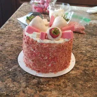 Amateur strawberry crunch cake.